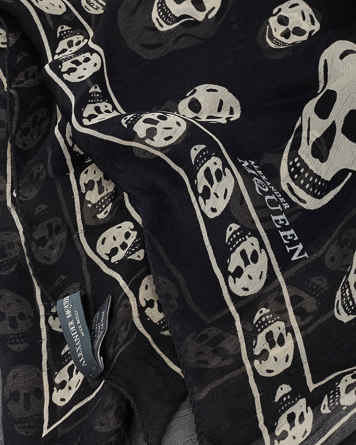 Alexander McQueen Black & White Skull Silk Scarf