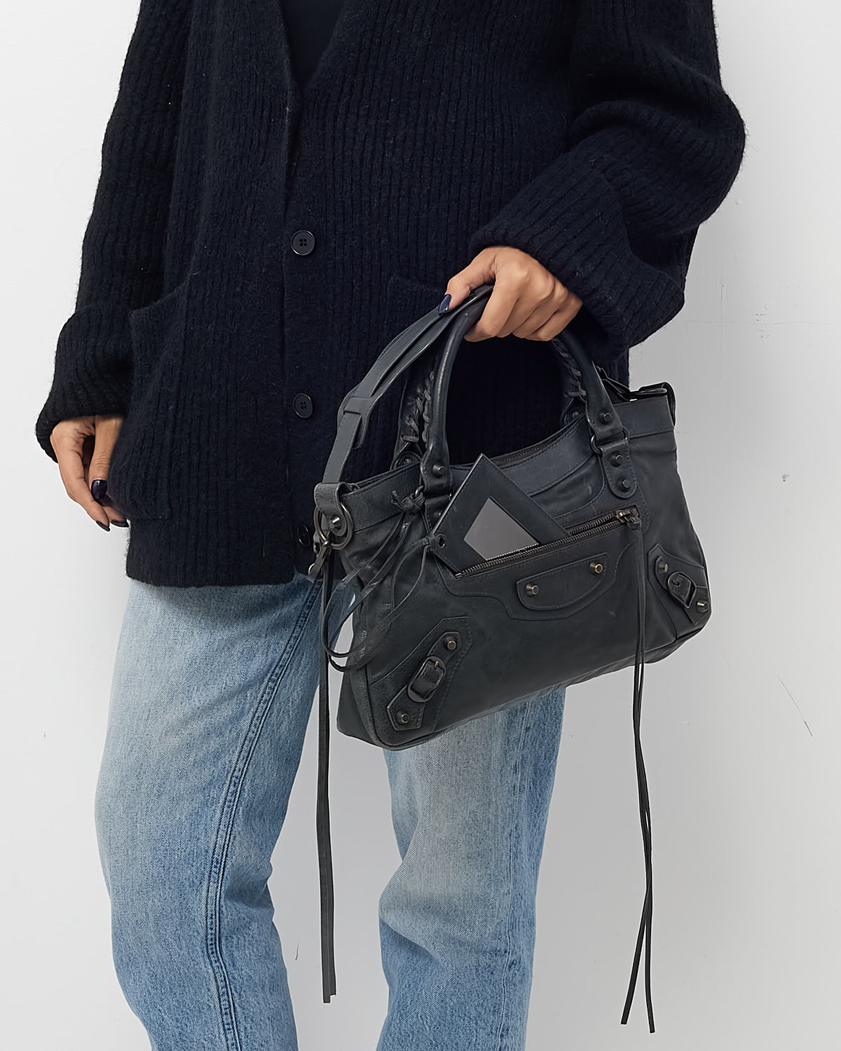 Balenciaga Grey Leather Le City First Bag with Strap