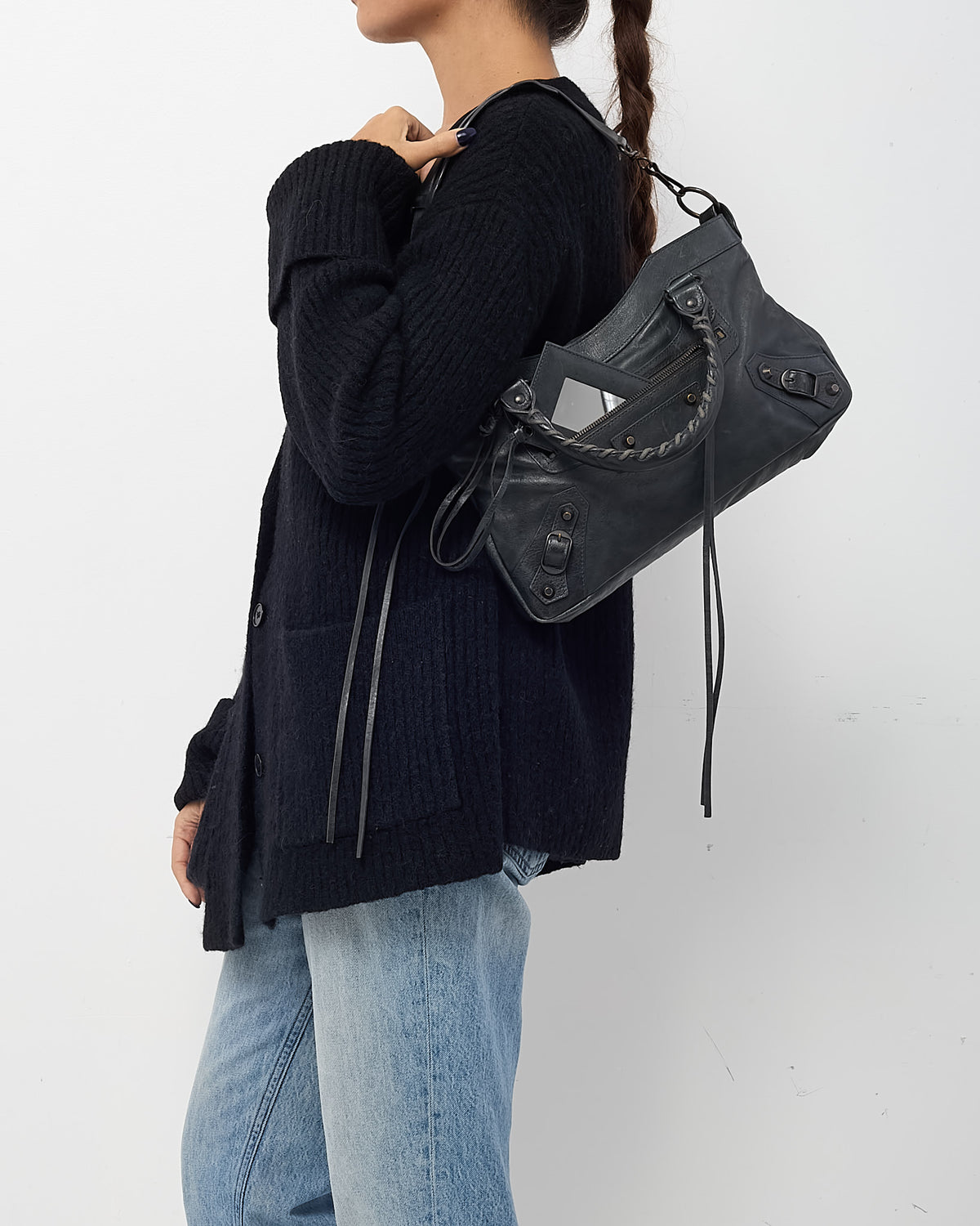 Balenciaga Grey Leather Le City First Bag with Strap