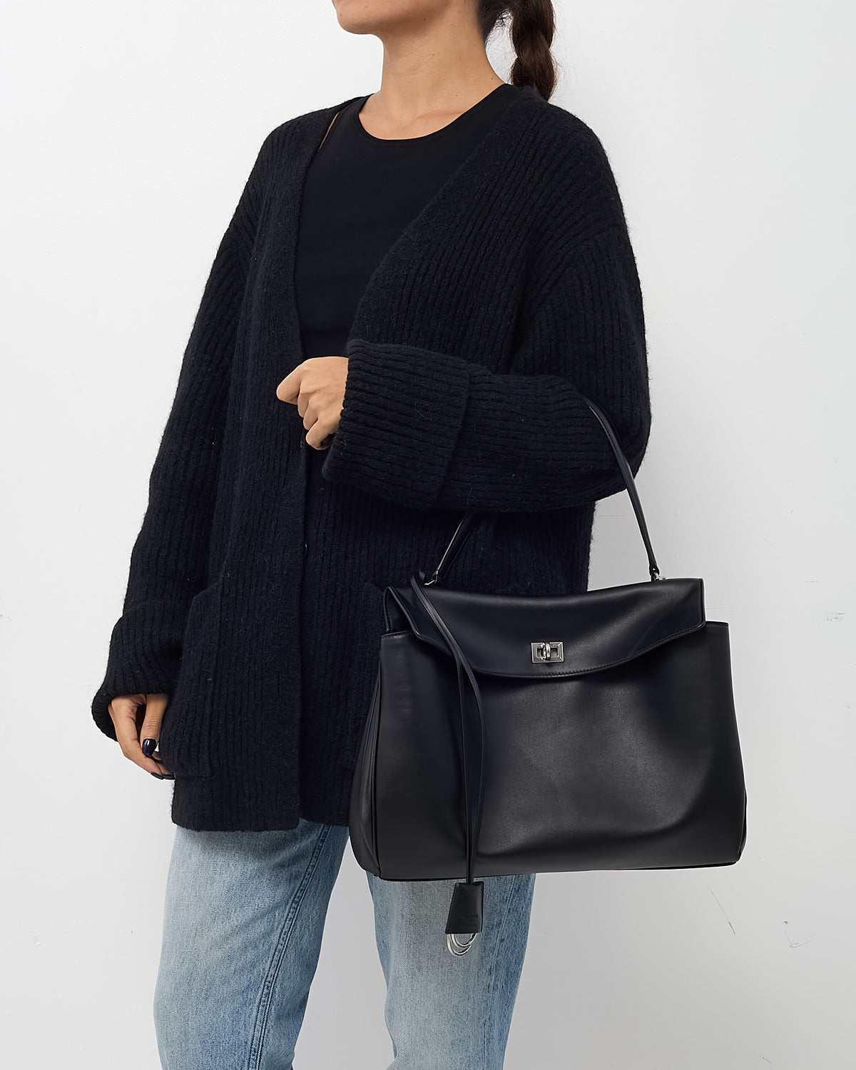 Balenciaga Black Smooth Leather Medium Rodeo Handbag
