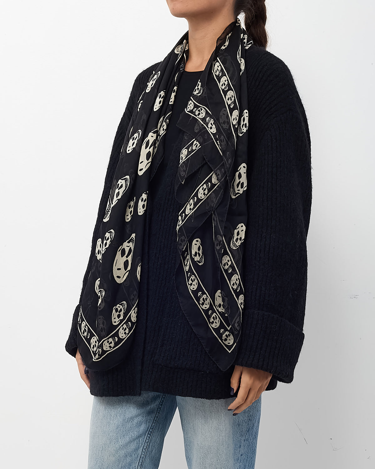 Alexander McQueen Black & White Skull Silk Scarf