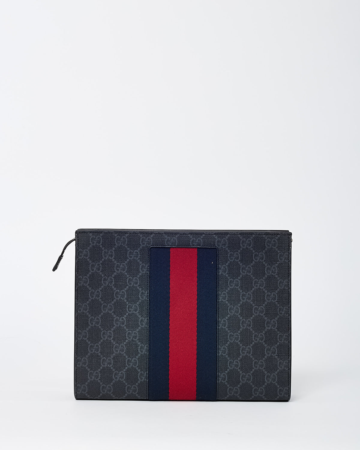 Gucci Black GG Supreme Monogram Coated Canvas Web Zip Clutch Bag