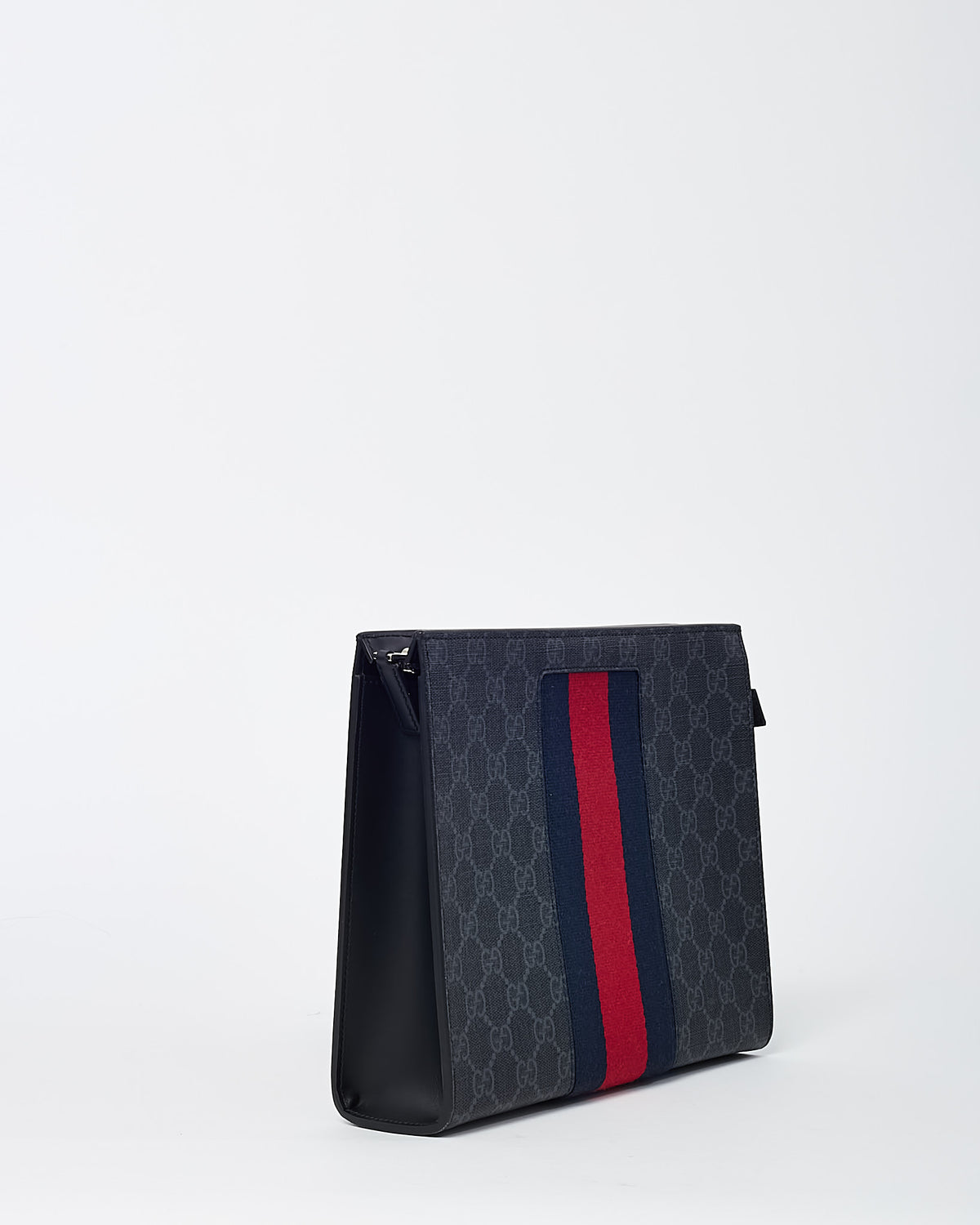 Gucci Black GG Supreme Monogram Coated Canvas Web Zip Clutch Bag