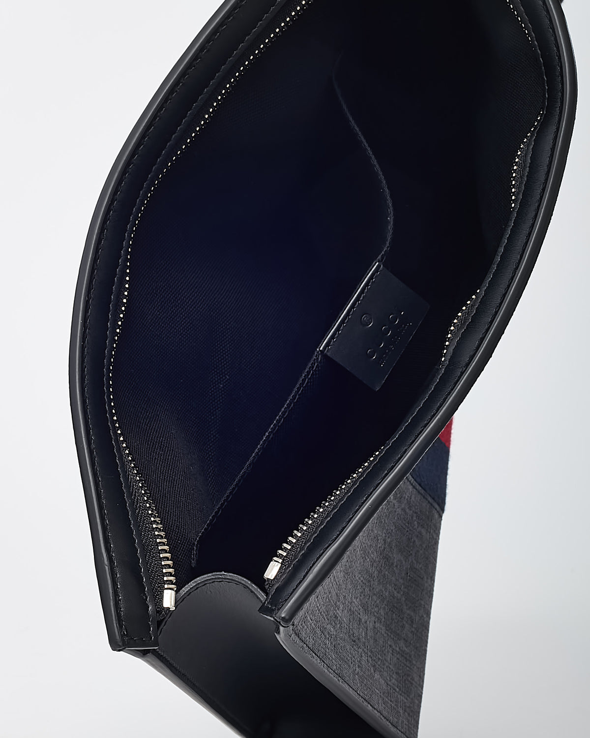 Gucci Black GG Supreme Monogram Coated Canvas Web Zip Clutch Bag