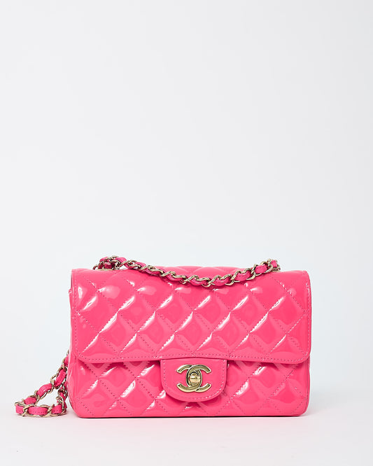 Chanel Pink Quilted Patent Leather Rectangular Mini Flap Bag GHW