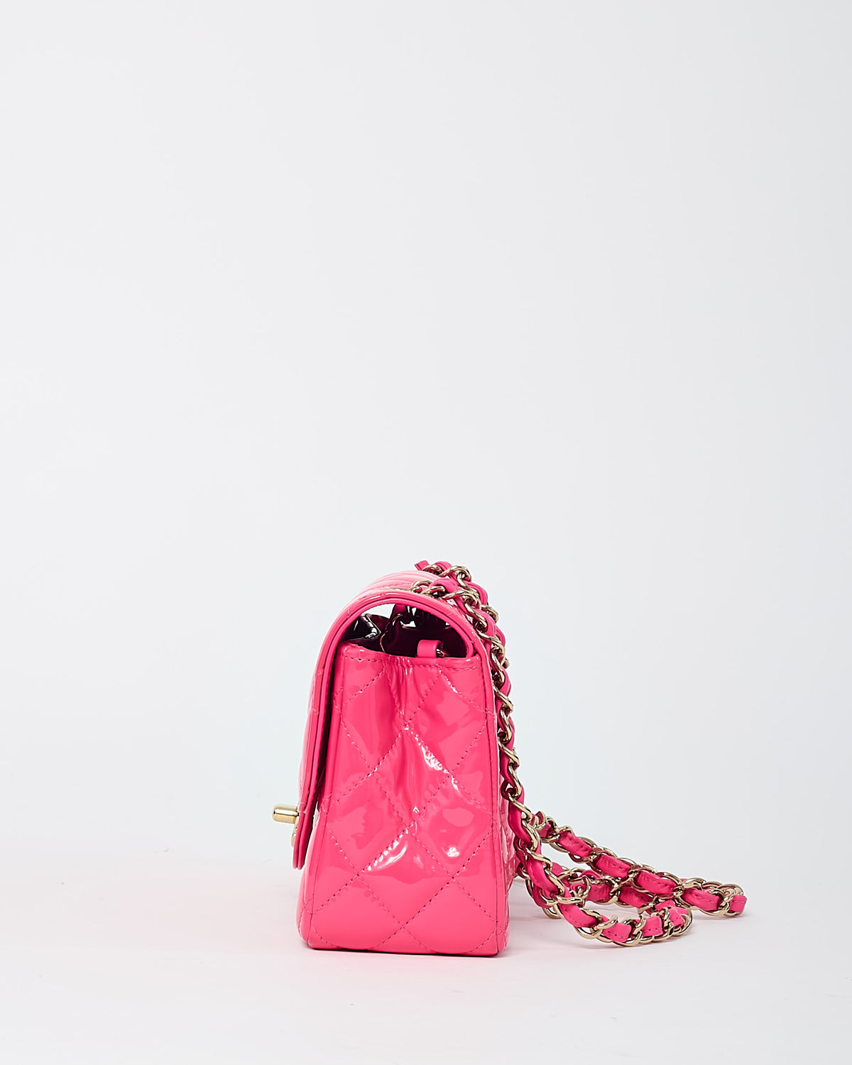Chanel Pink Quilted Patent Leather Rectangular Mini Flap Bag GHW