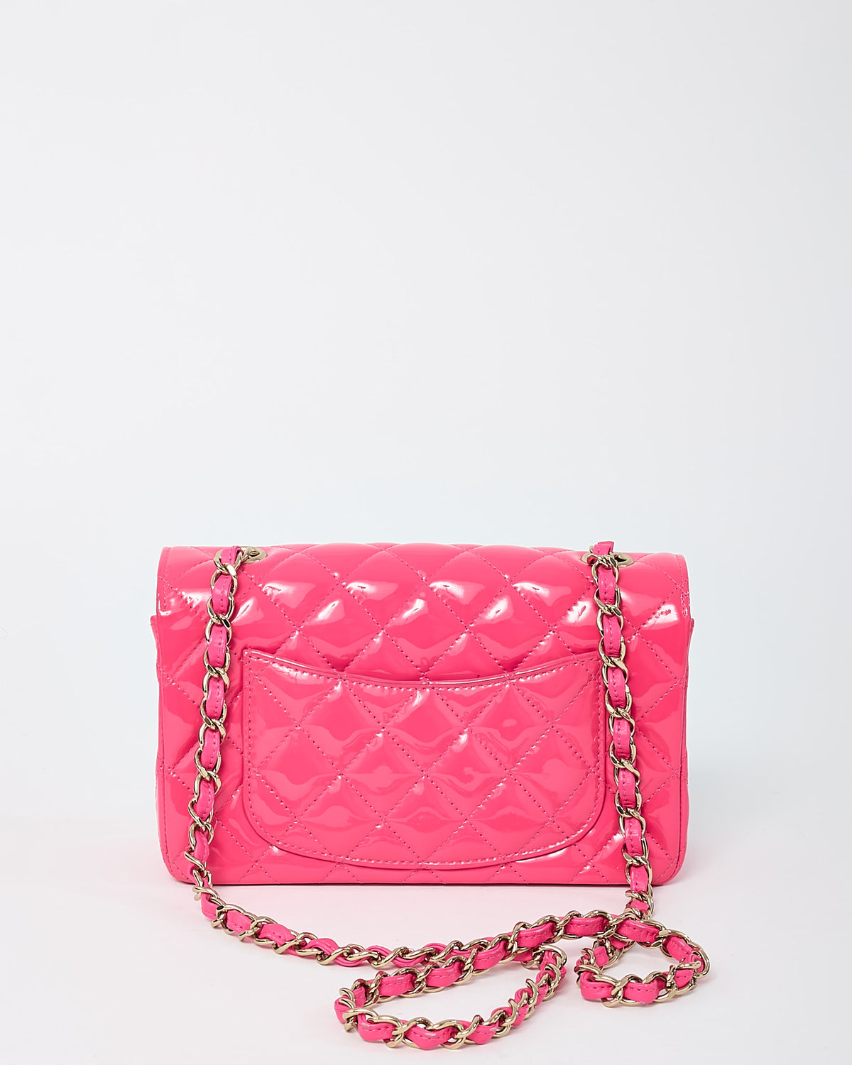 Chanel Pink Quilted Patent Leather Rectangular Mini Flap Bag GHW