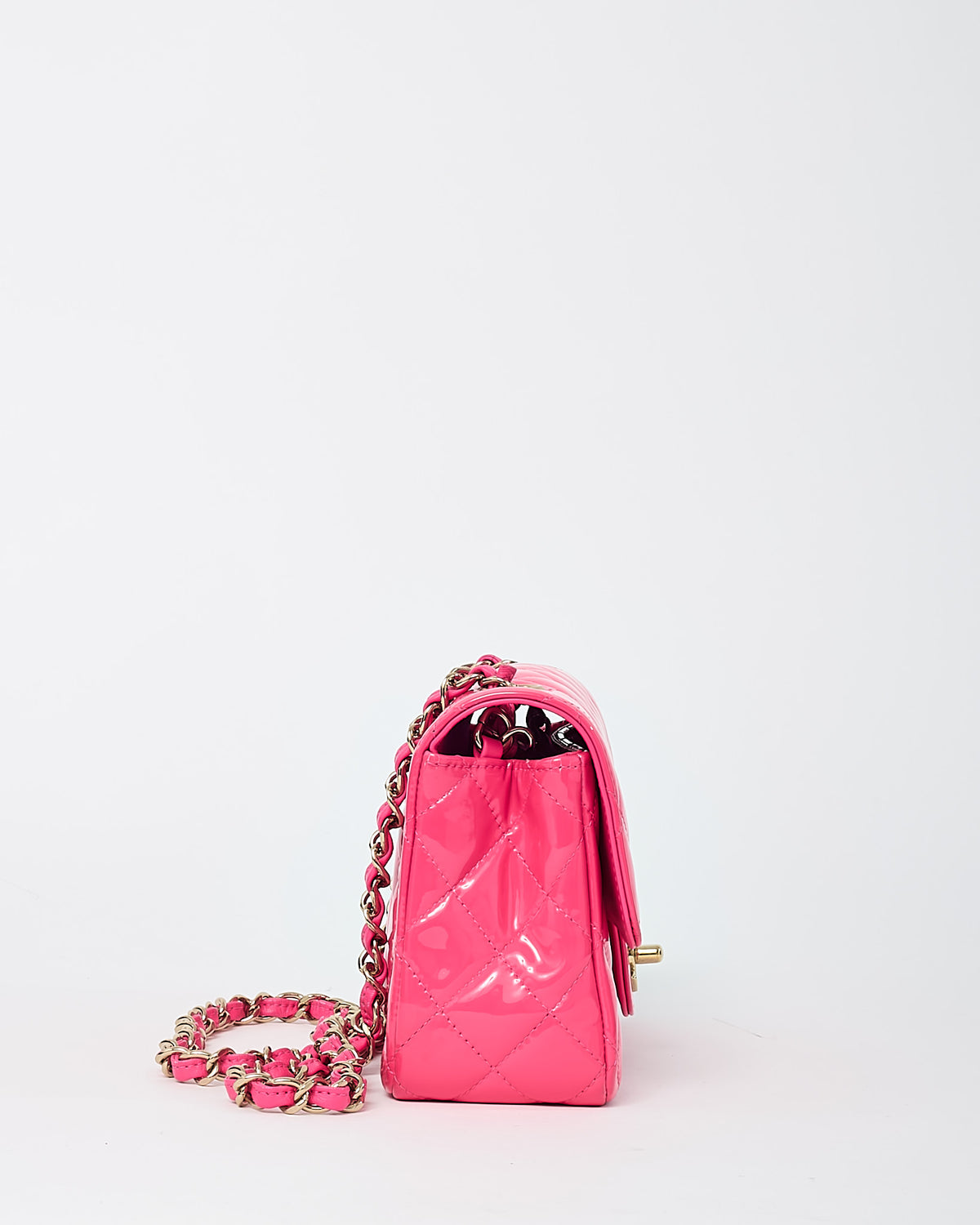 Chanel Pink Quilted Patent Leather Rectangular Mini Flap Bag GHW
