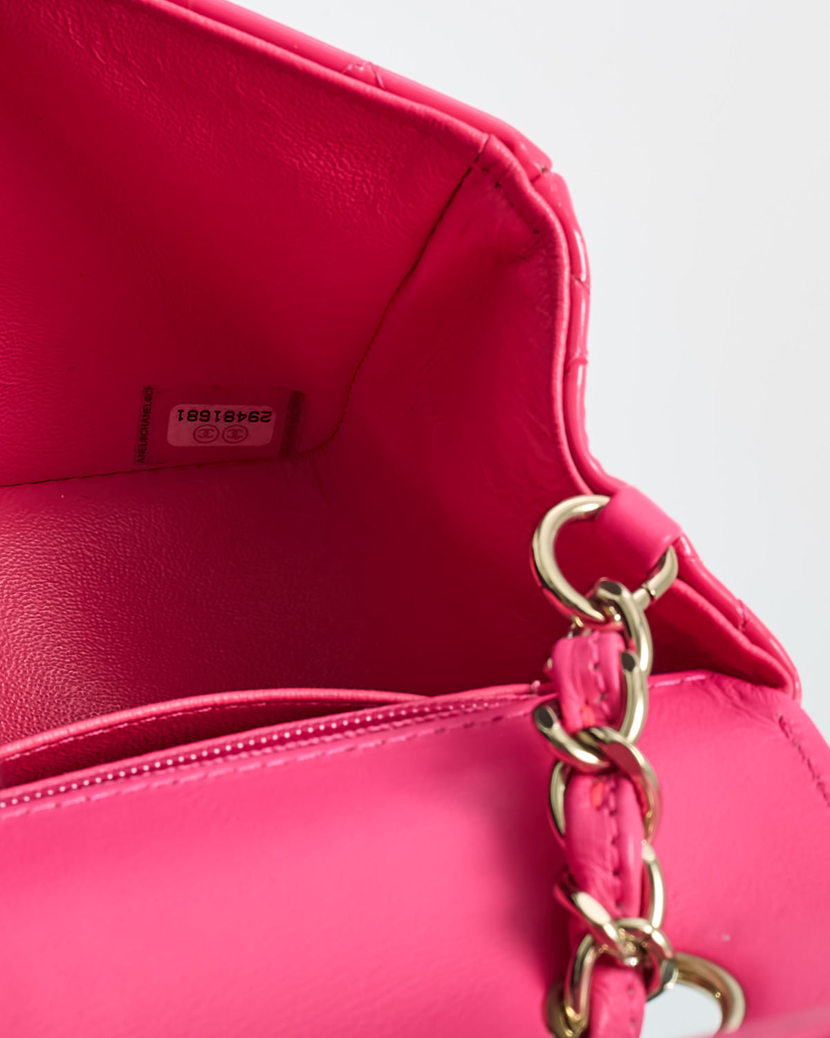 Chanel Pink Quilted Patent Leather Rectangular Mini Flap Bag GHW