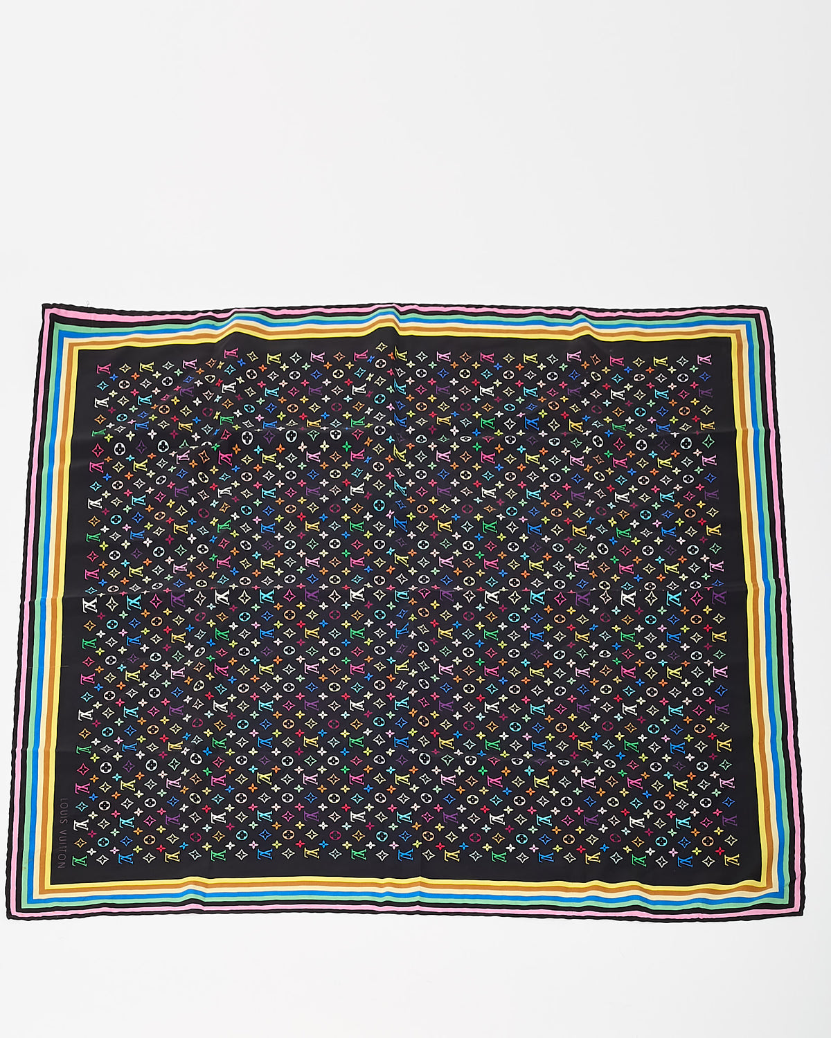 Louis Vuitton x Takashi Murakami Black Monogram Multicolor Silk Scarf 70cm