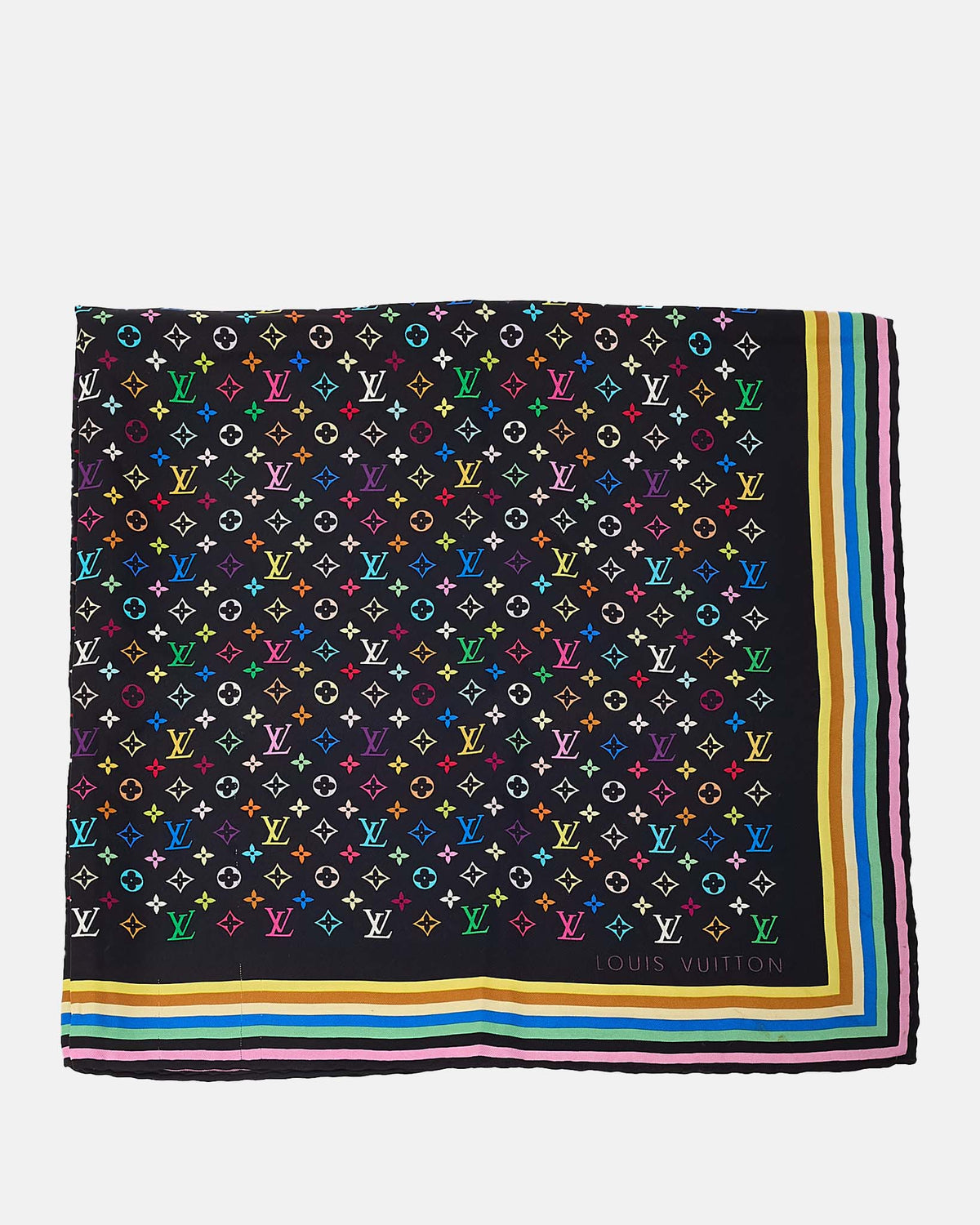 Louis Vuitton x Takashi Murakami Black Monogram Multicolor Silk Scarf 70cm