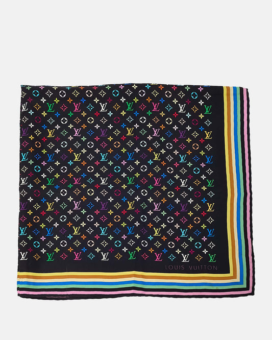 Louis Vuitton x Takashi Murakami Black Monogram Multicolor Silk Scarf 70cm