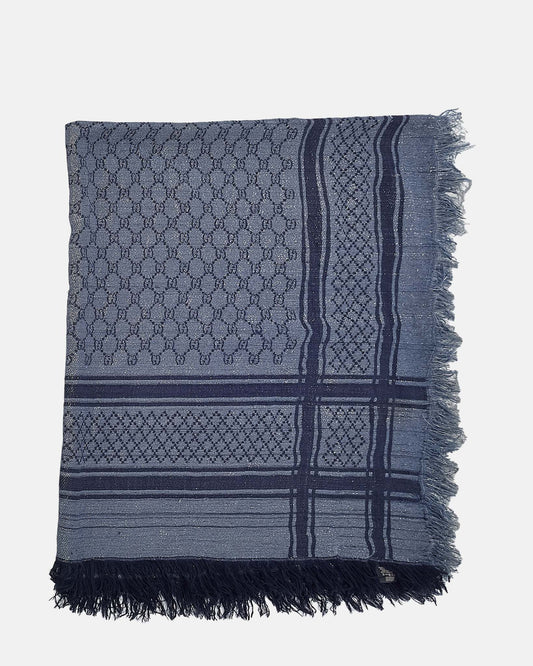 Gucci Grey and Blue Reversible GG Monogram Sparkle Wool Knit Scarf