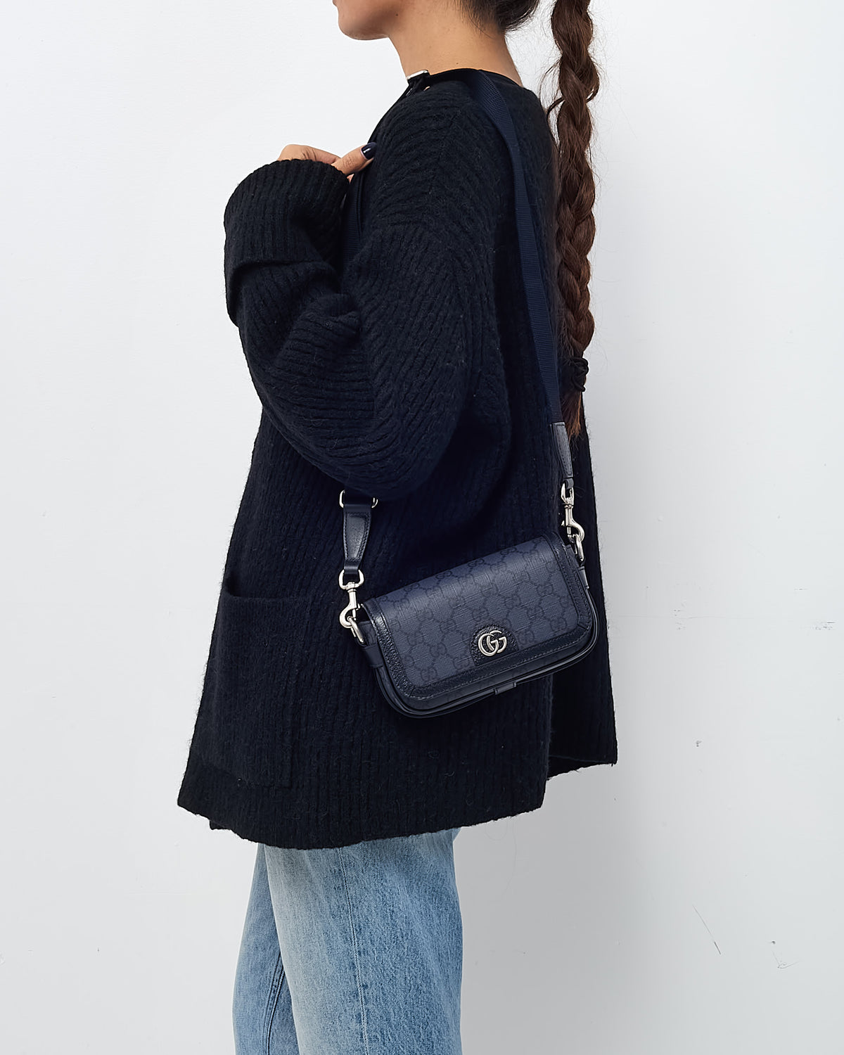 Gucci Navy GG Supreme Monogram Coated Canvas Mini Ophidia Crossbody