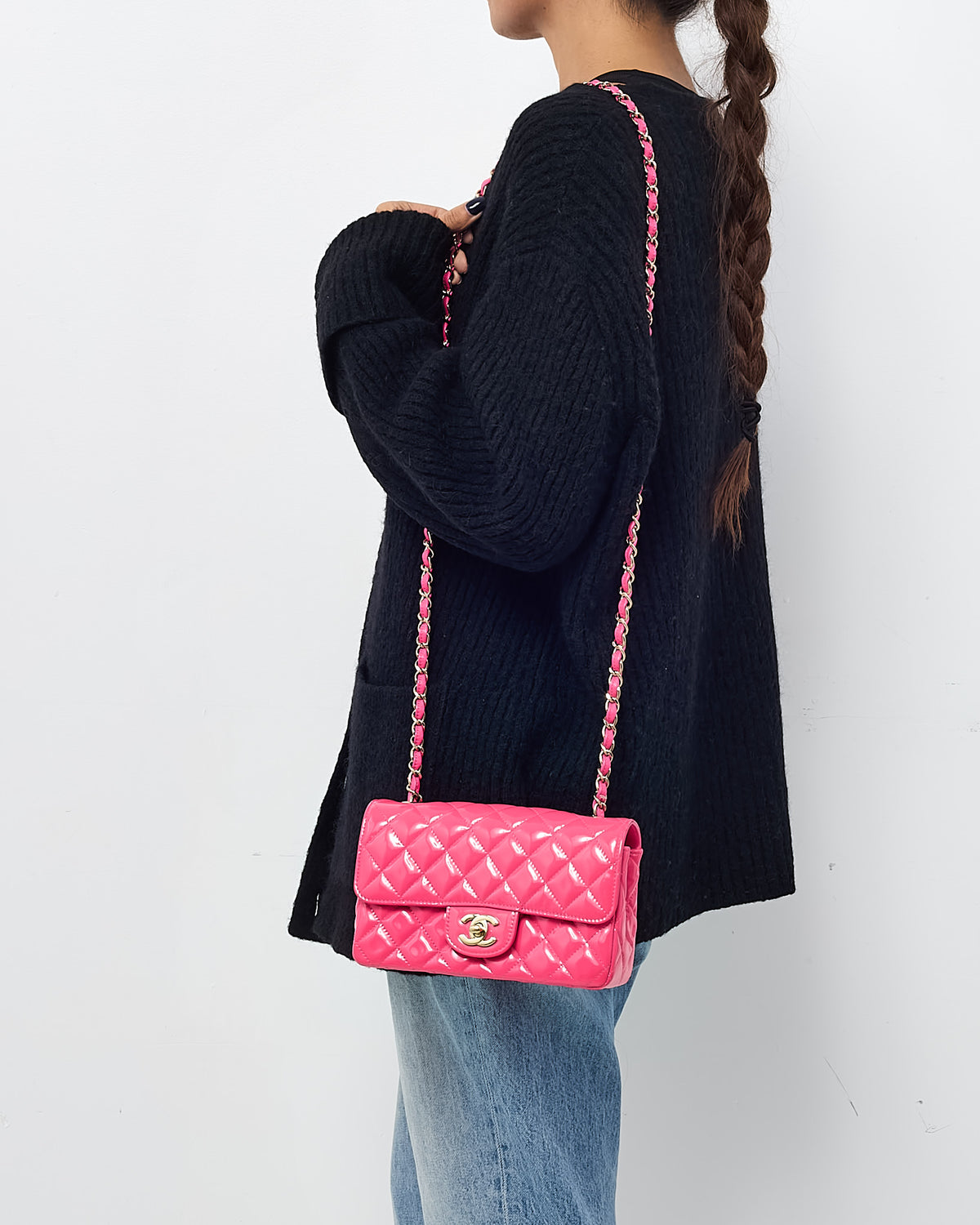 Chanel Pink Quilted Patent Leather Rectangular Mini Flap Bag GHW