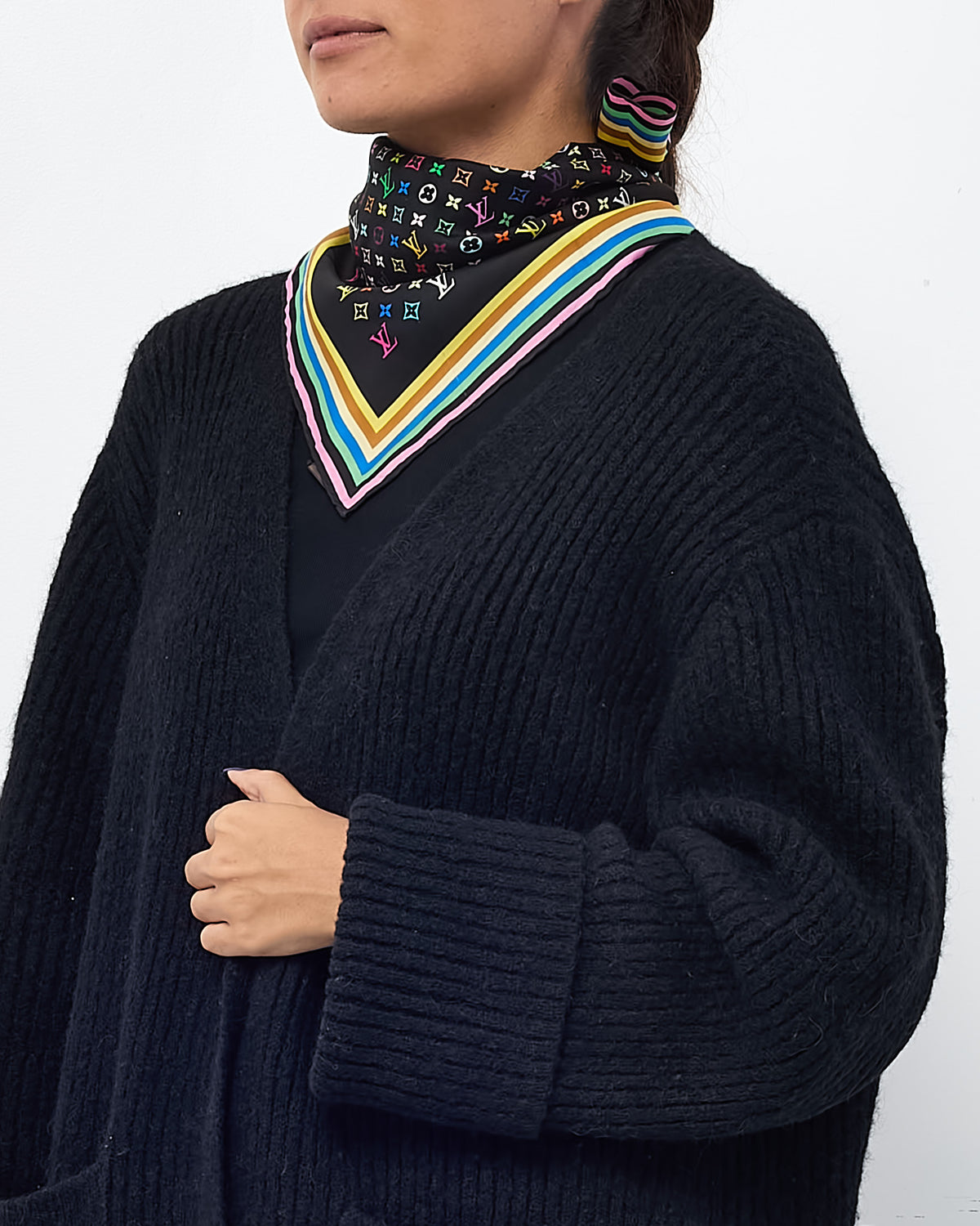 Louis Vuitton x Takashi Murakami Black Monogram Multicolor Silk Scarf 70cm