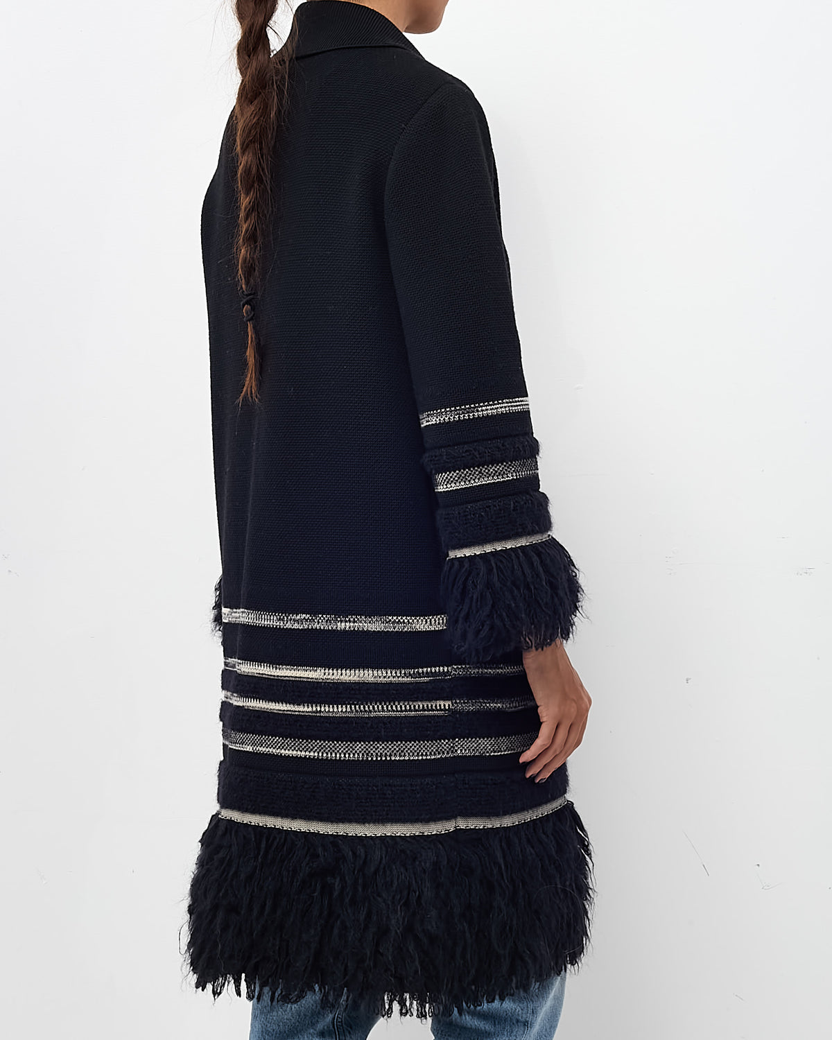 Missoni M Collection Black/Grey/White Wool and Mohair Striped Sweater Coat - US 8