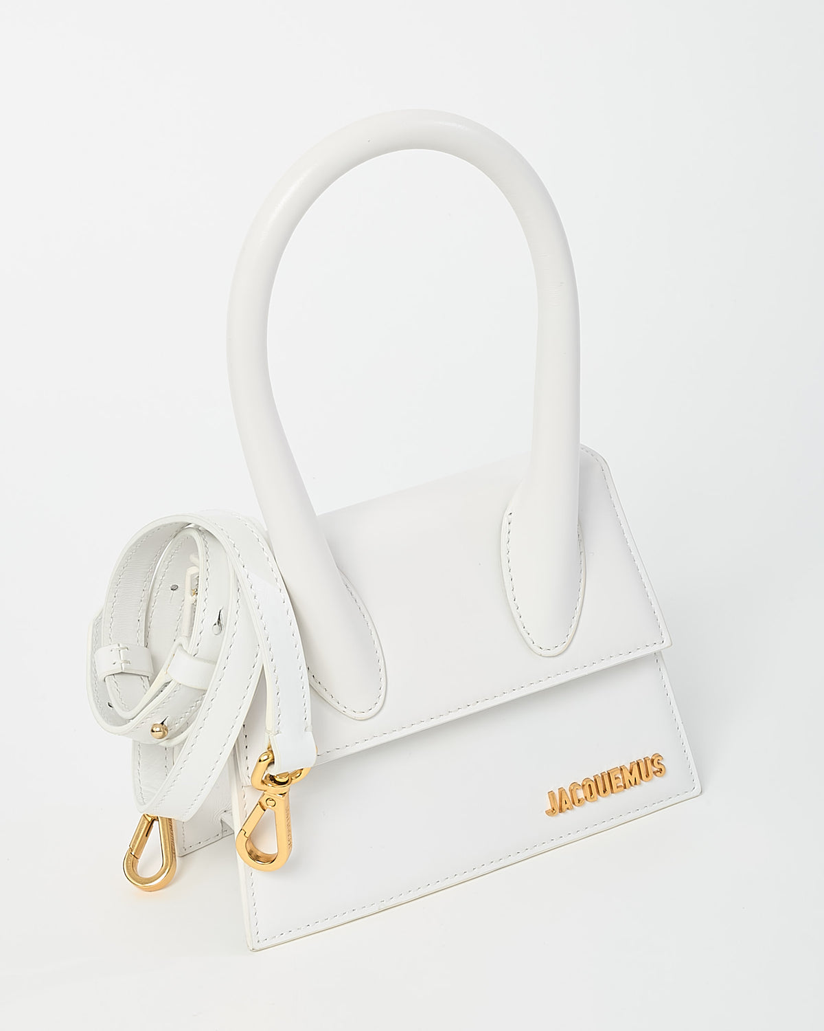 Jacquemus White Leather Le Chiquito Moyen Crossbody Bag with Strap