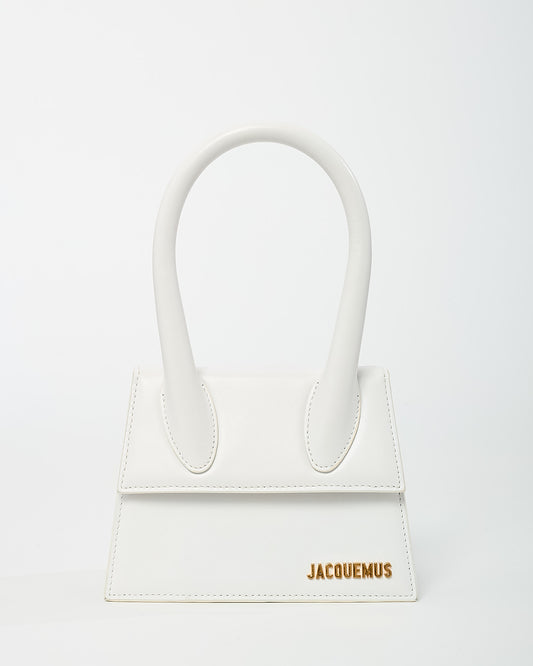 Jacquemus White Leather Le Chiquito Moyen Crossbody Bag with Strap