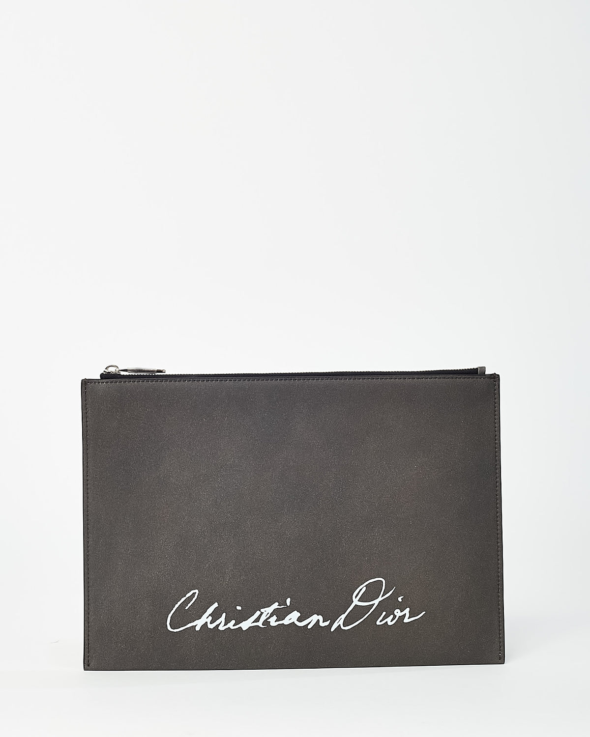 Dior Dark Grey Calfskin Leather 1947 Lily of The Valley Zip Pouch
