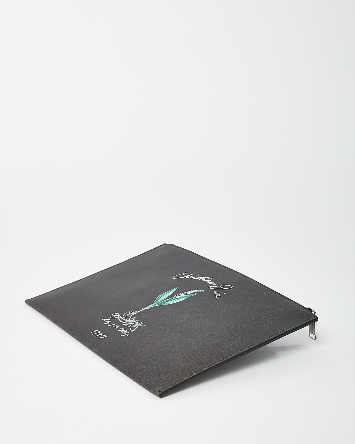 Dior Dark Grey Calfskin Leather 1947 Lily of The Valley Zip Pouch