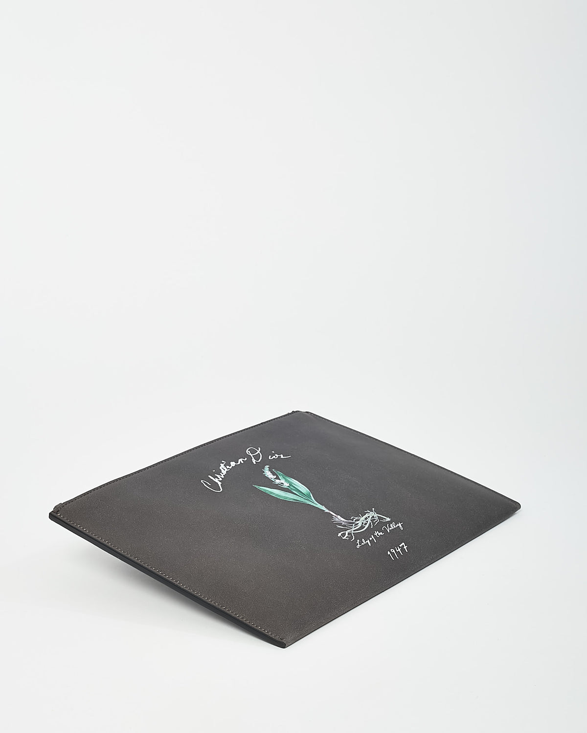 Dior Dark Grey Calfskin Leather 1947 Lily of The Valley Zip Pouch