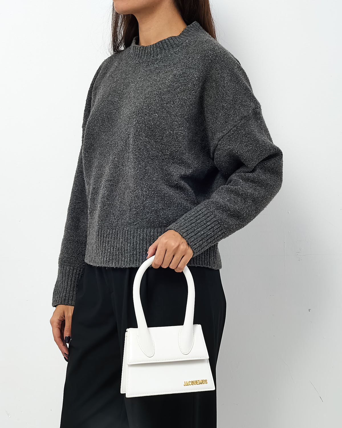 Jacquemus White Leather Le Chiquito Moyen Crossbody Bag with Strap