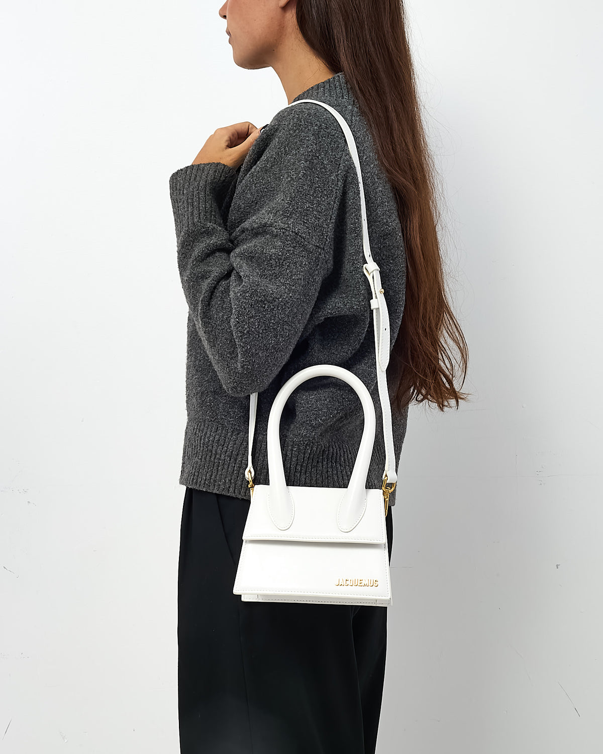 Jacquemus White Leather Le Chiquito Moyen Crossbody Bag with Strap