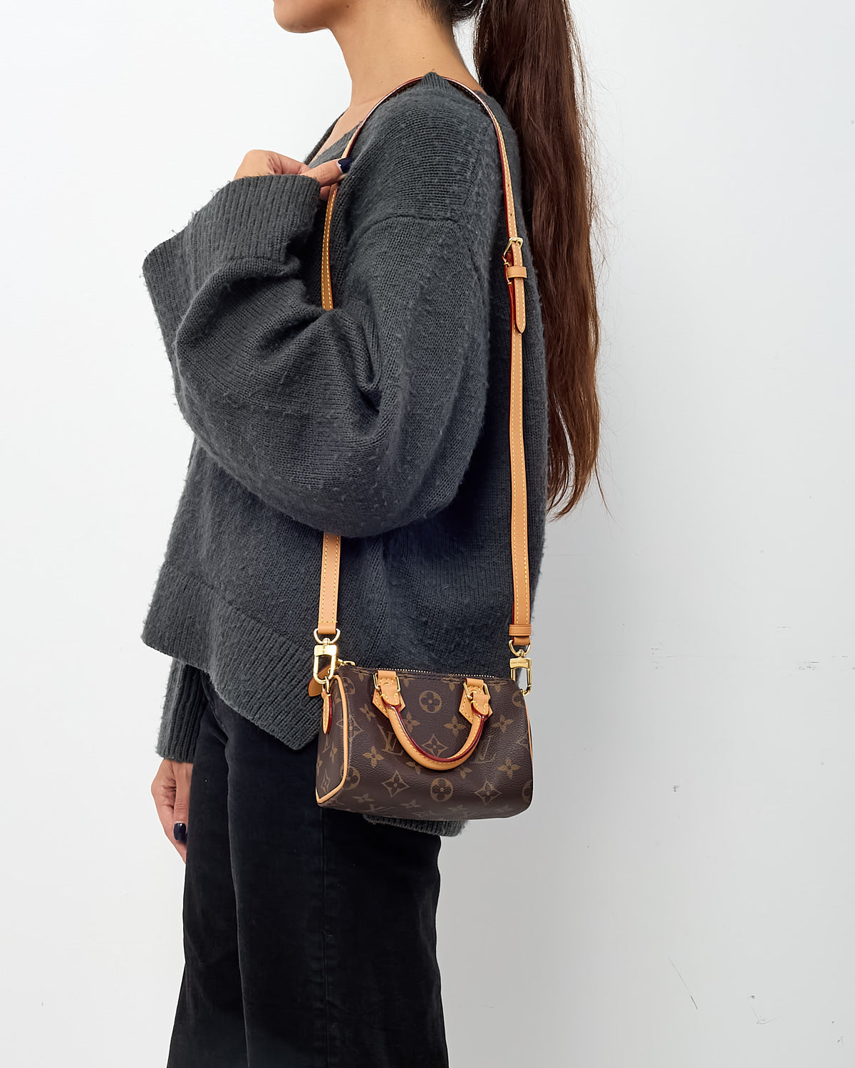 Louis Vuitton Monogram Canvas Speedy Nano Speedy Bandoulière with Initials