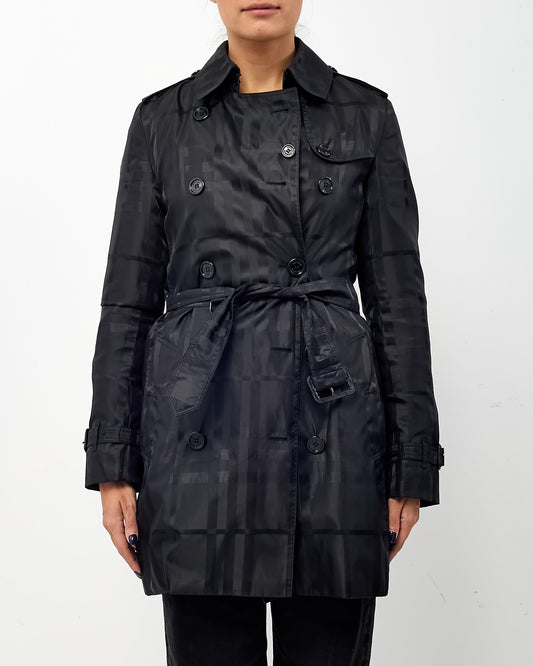 Burberry Navy and Black Nova Check Double Breasted Belted Nylon Trench Coat - US 2