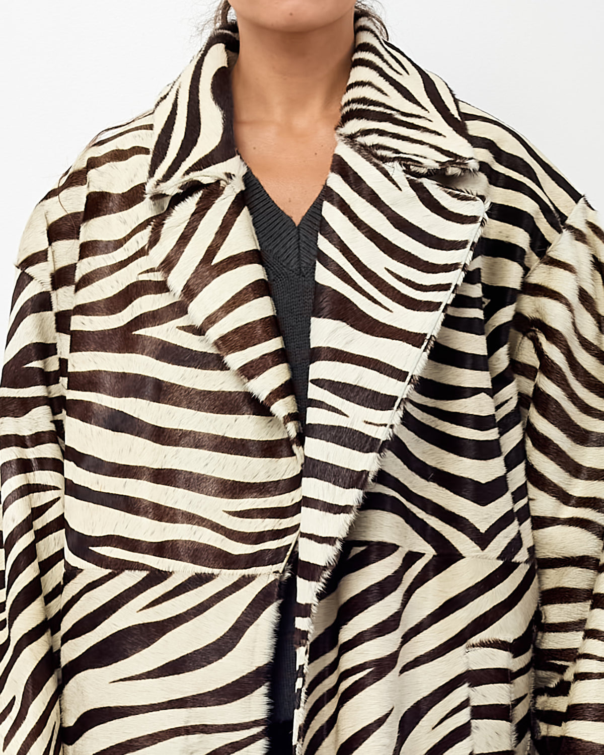 Gianfranco Ferre Brown and White Zebra Pony Fur Coat - US 16 / XL
