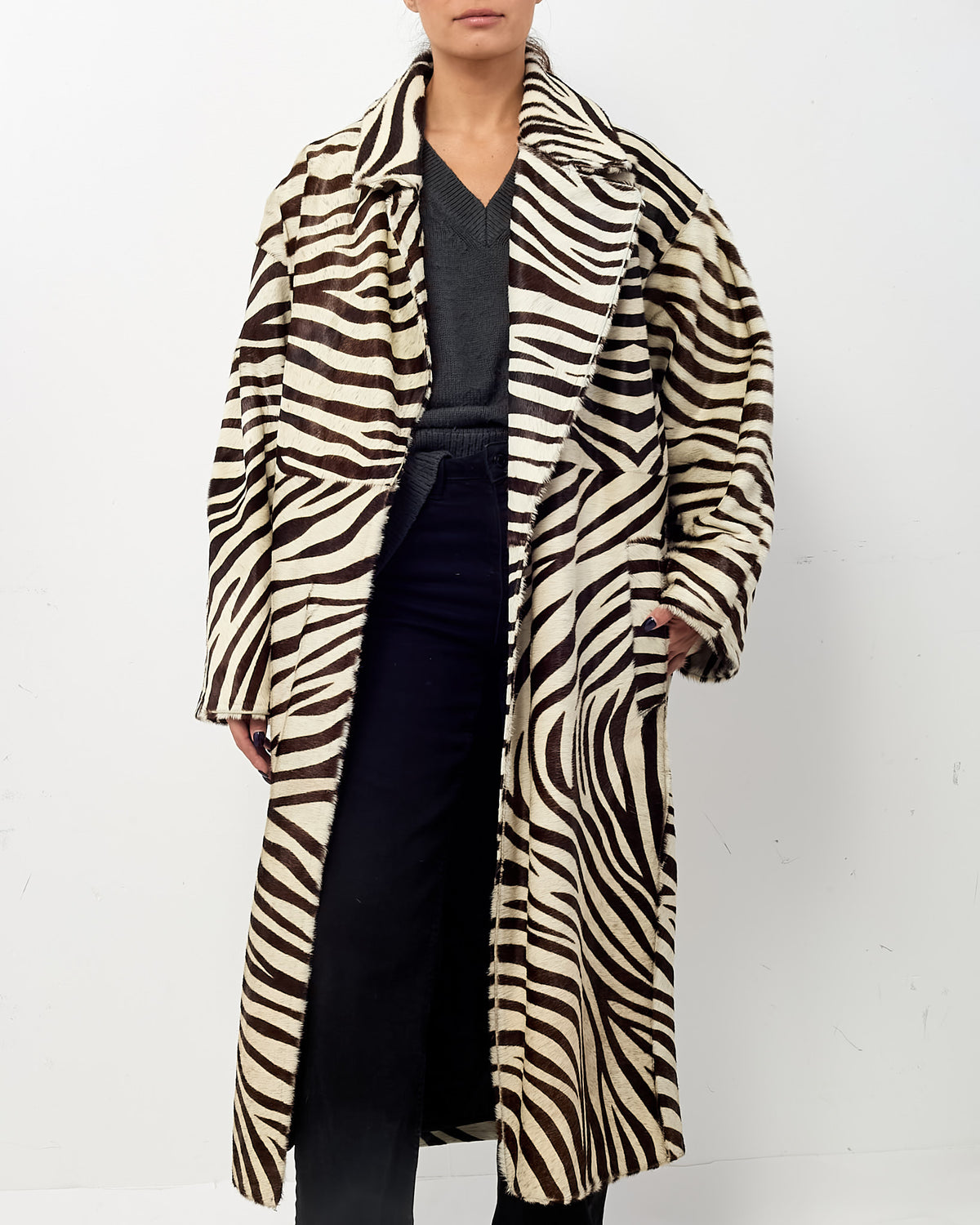 Gianfranco Ferre Brown and White Zebra Pony Fur Coat - US 16 / XL