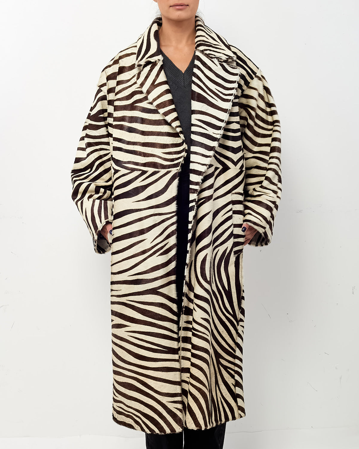 Gianfranco Ferre Brown and White Zebra Pony Fur Coat - US 16 / XL