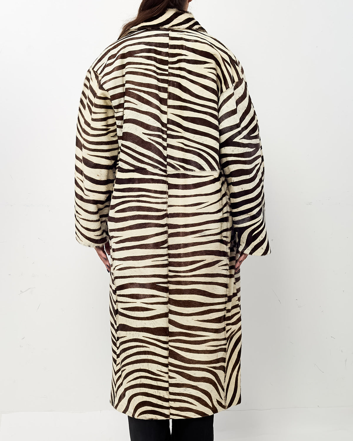 Gianfranco Ferre Brown and White Zebra Pony Fur Coat - US 16 / XL
