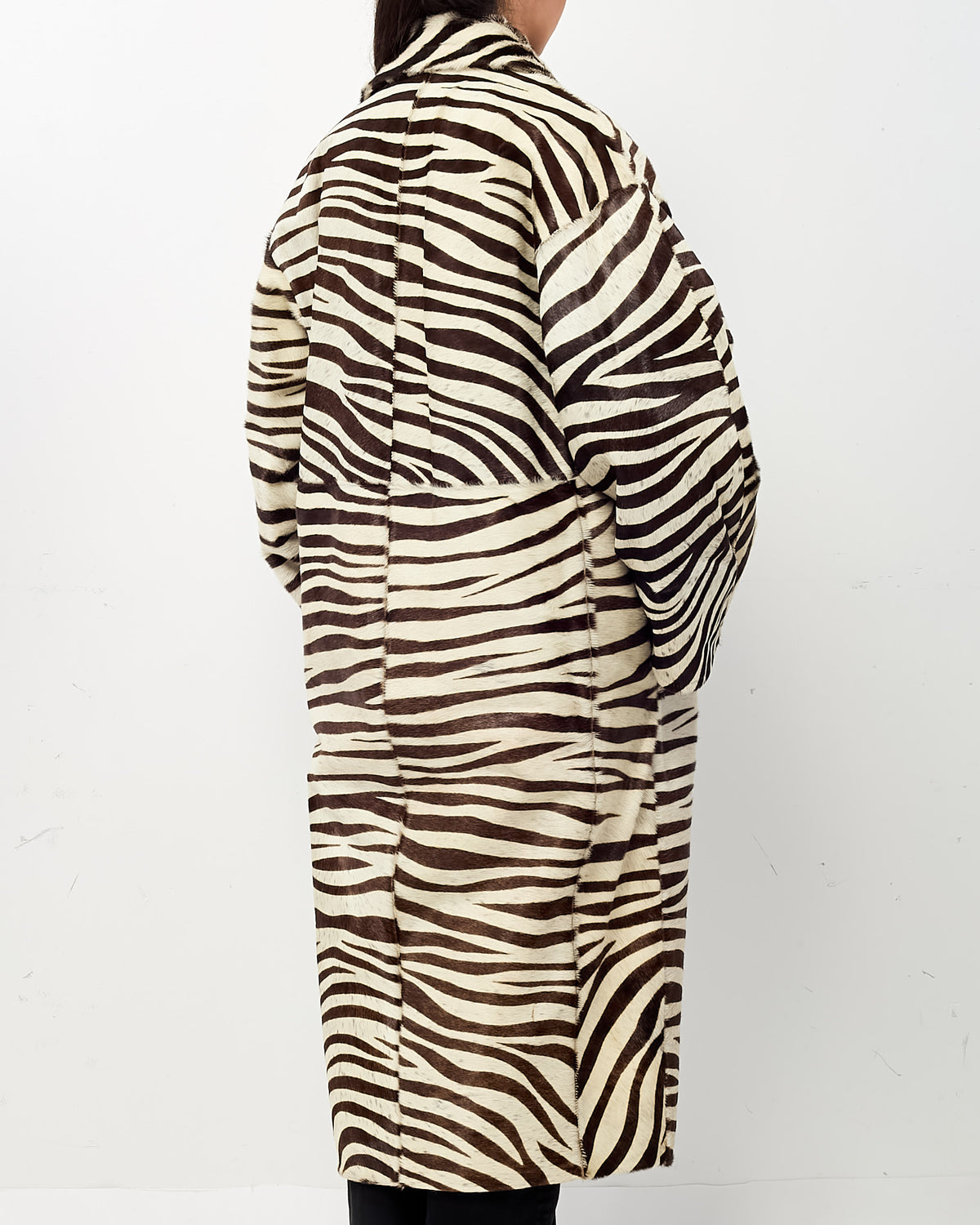 Gianfranco Ferre Brown and White Zebra Pony Fur Coat - US 16 / XL