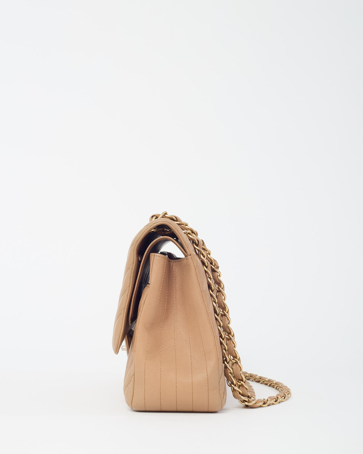 Chanel Dark Beige Chevron Quilted Calfskin Leather Jumbo Double Flap Bag GHW