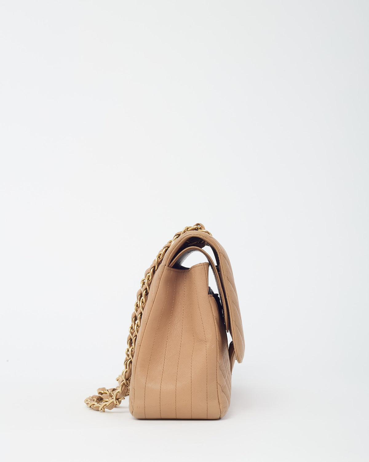 Chanel Dark Beige Chevron Quilted Calfskin Leather Jumbo Double Flap Bag GHW