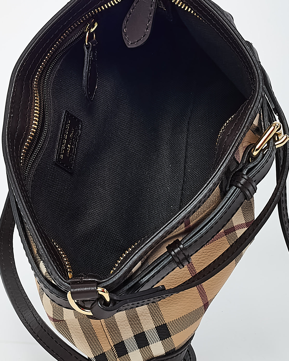 Burberry Brown Leather and Beige Haymarket Check Coated Canvas Smithfield Crossbody Bag