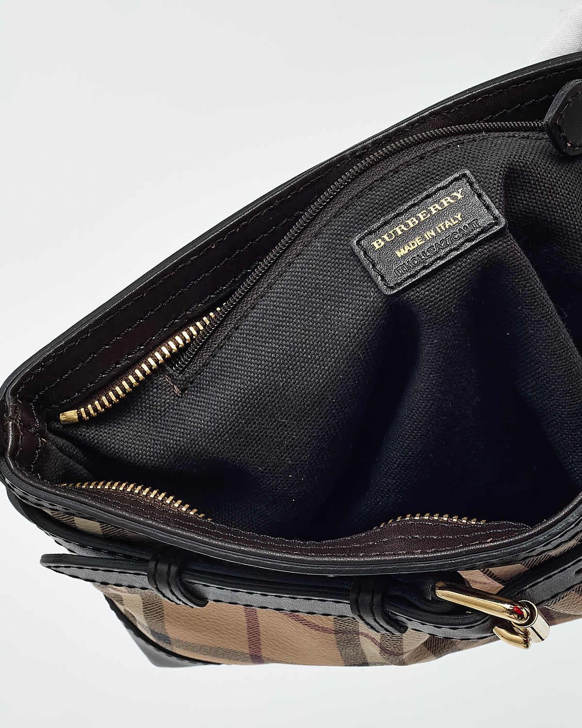 Burberry Brown Leather and Beige Haymarket Check Coated Canvas Smithfield Crossbody Bag