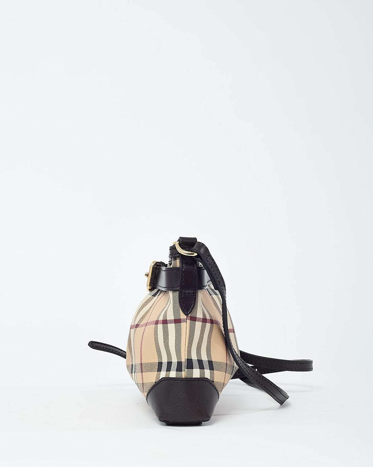 Burberry Brown Leather and Beige Haymarket Check Coated Canvas Smithfield Crossbody Bag