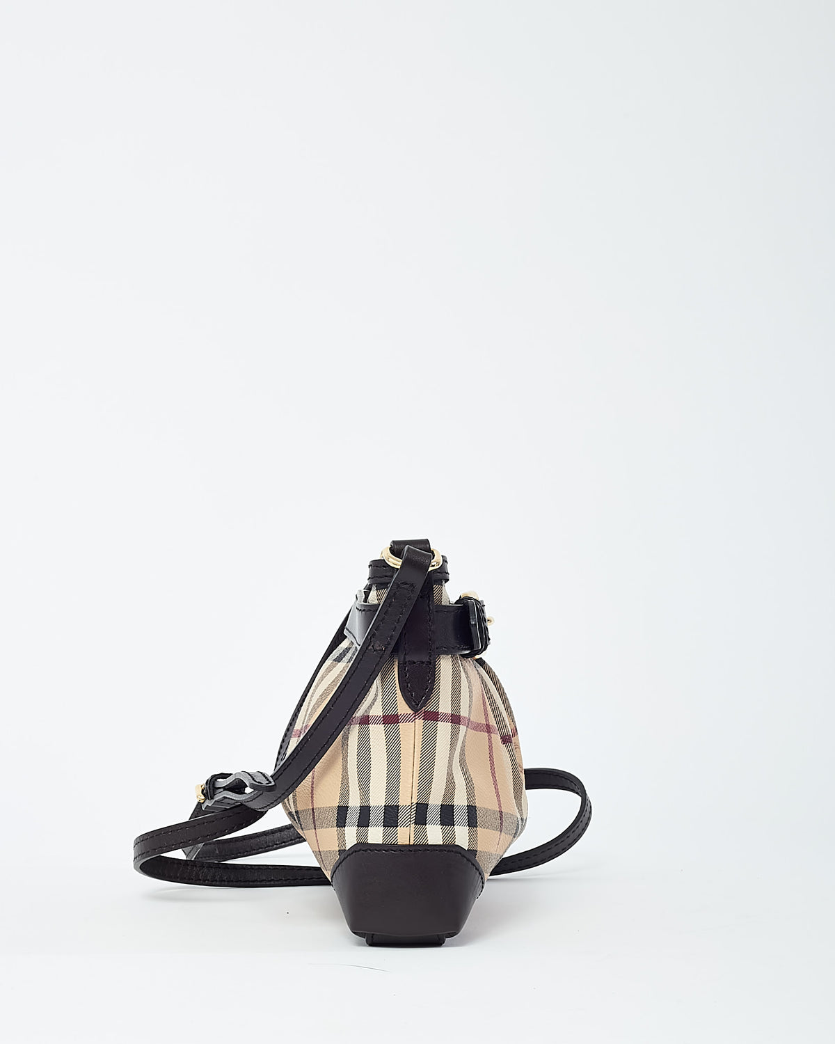 Burberry Brown Leather and Beige Haymarket Check Coated Canvas Smithfield Crossbody Bag