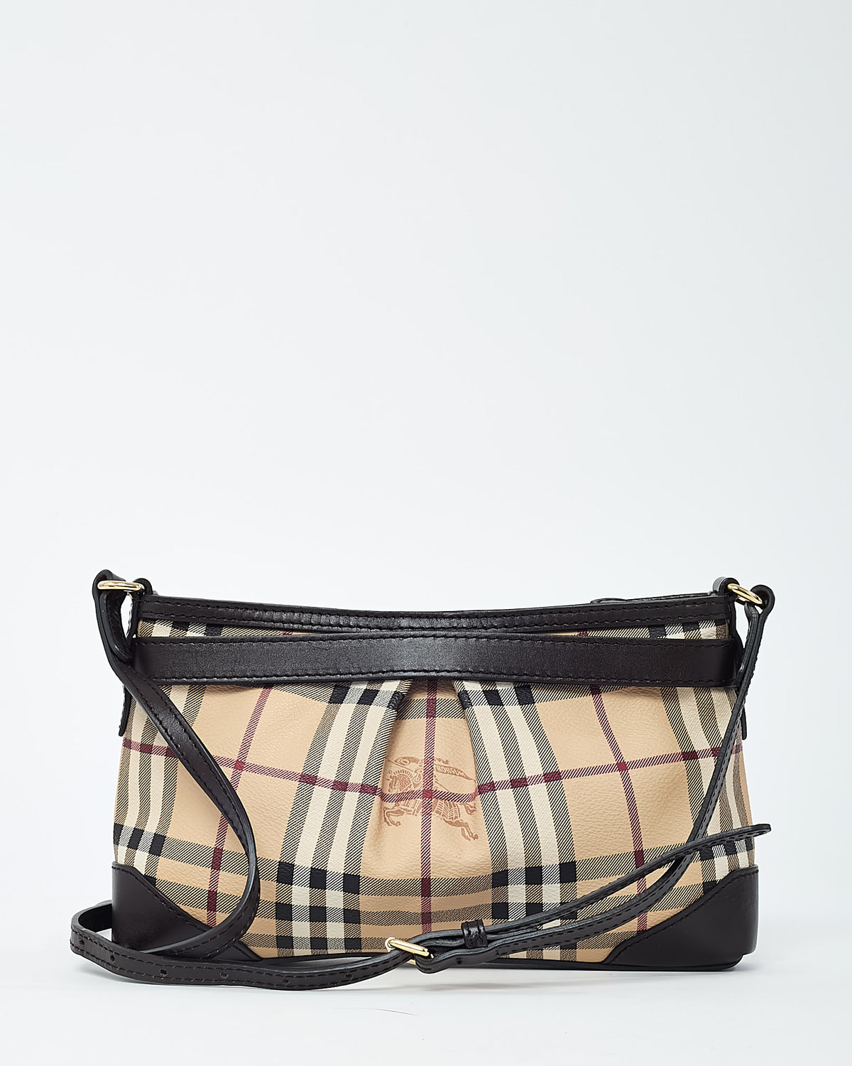 Burberry Brown Leather and Beige Haymarket Check Coated Canvas Smithfield Crossbody Bag
