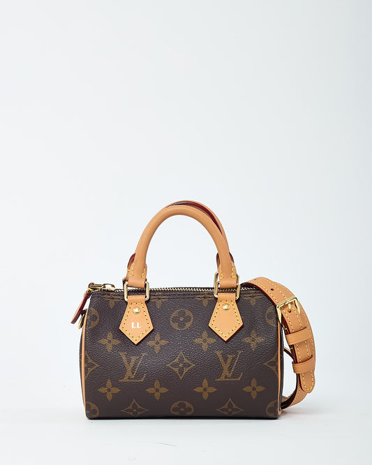 Louis Vuitton Monogram Canvas Speedy Nano Speedy Bandoulière with Initials
