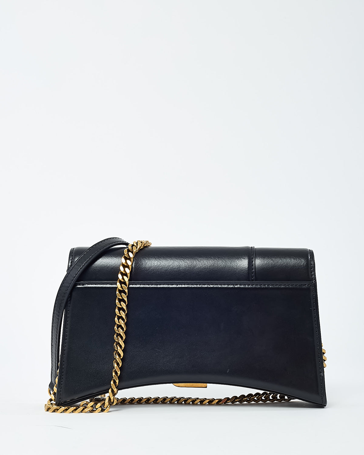 Balenciaga Black Shiny Box Calf Leather Hourglass WOC Wallet on Chain Crossbody Bag