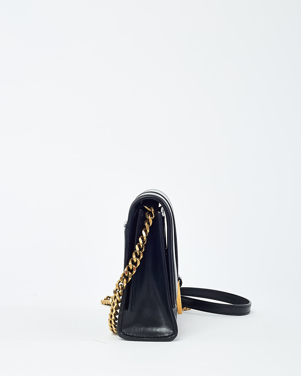 Balenciaga Black Shiny Box Calf Leather Hourglass WOC Wallet on Chain Crossbody Bag