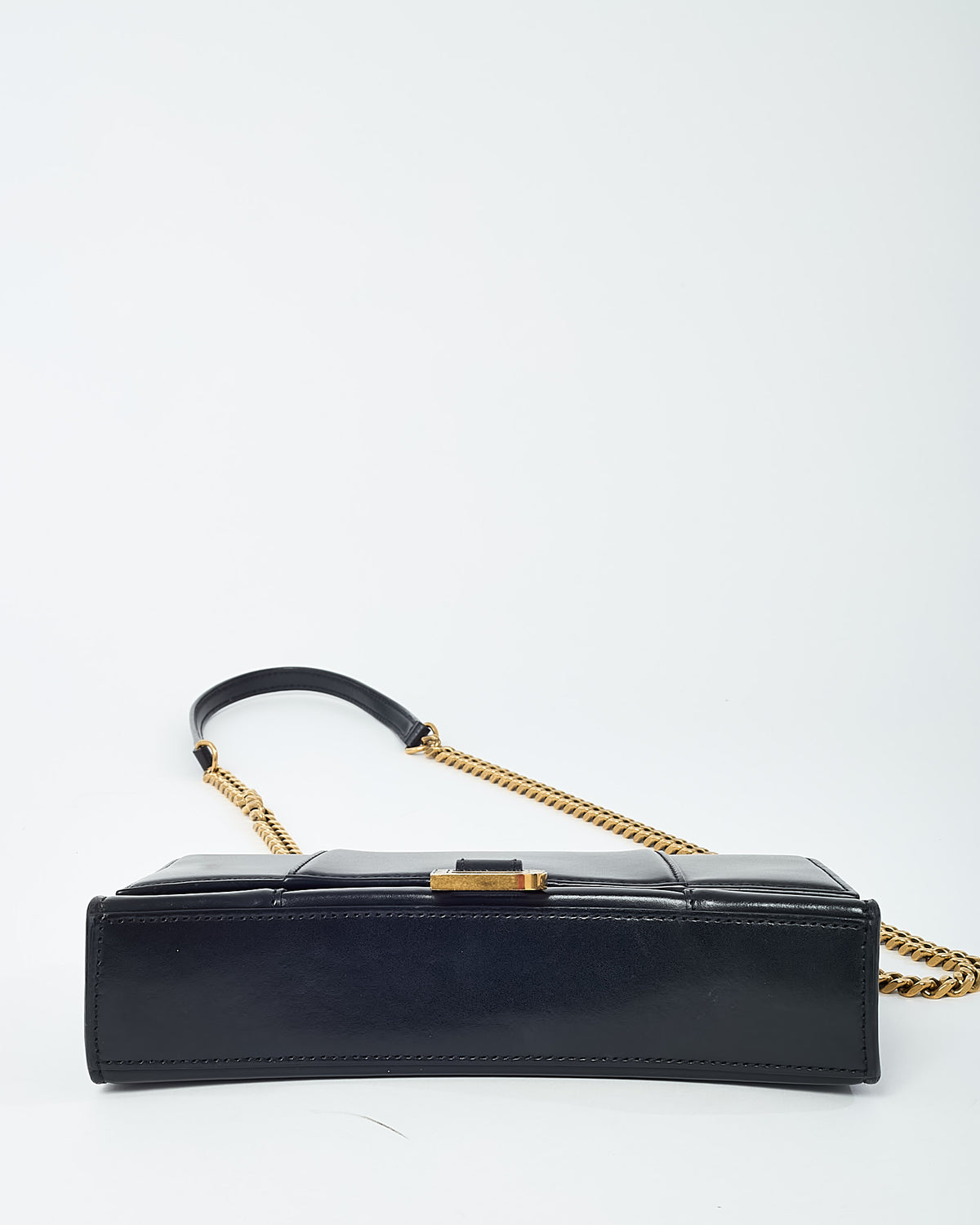 Balenciaga Black Shiny Box Calf Leather Hourglass WOC Wallet on Chain Crossbody Bag