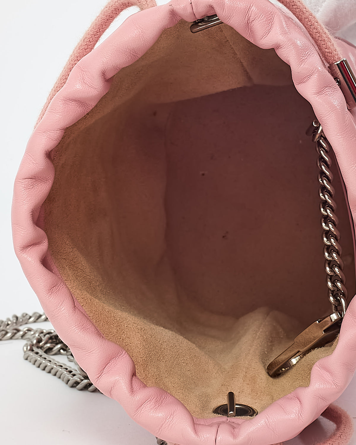 Gucci Pink Matelassé Leather Mini GG Marmont 2.0 Bucket Bag GHW