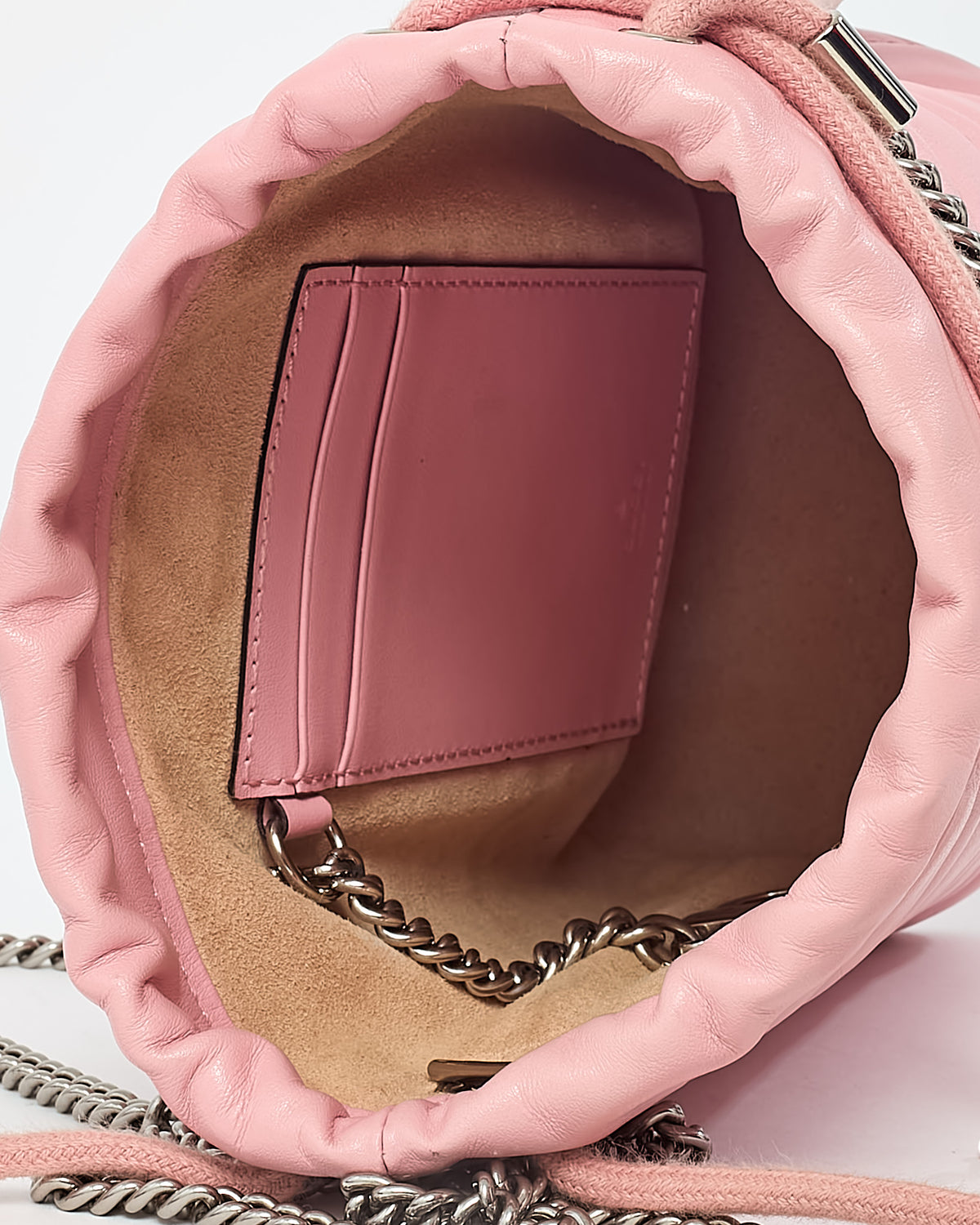 Gucci Pink Matelassé Leather Mini GG Marmont 2.0 Bucket Bag GHW