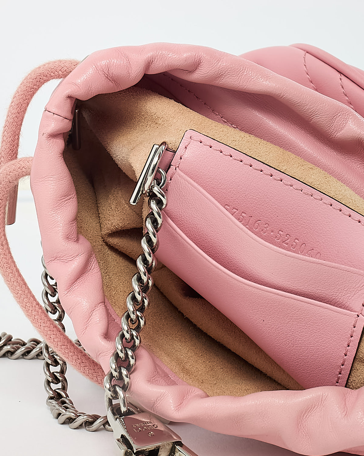 Gucci Pink Matelassé Leather Mini GG Marmont 2.0 Bucket Bag GHW
