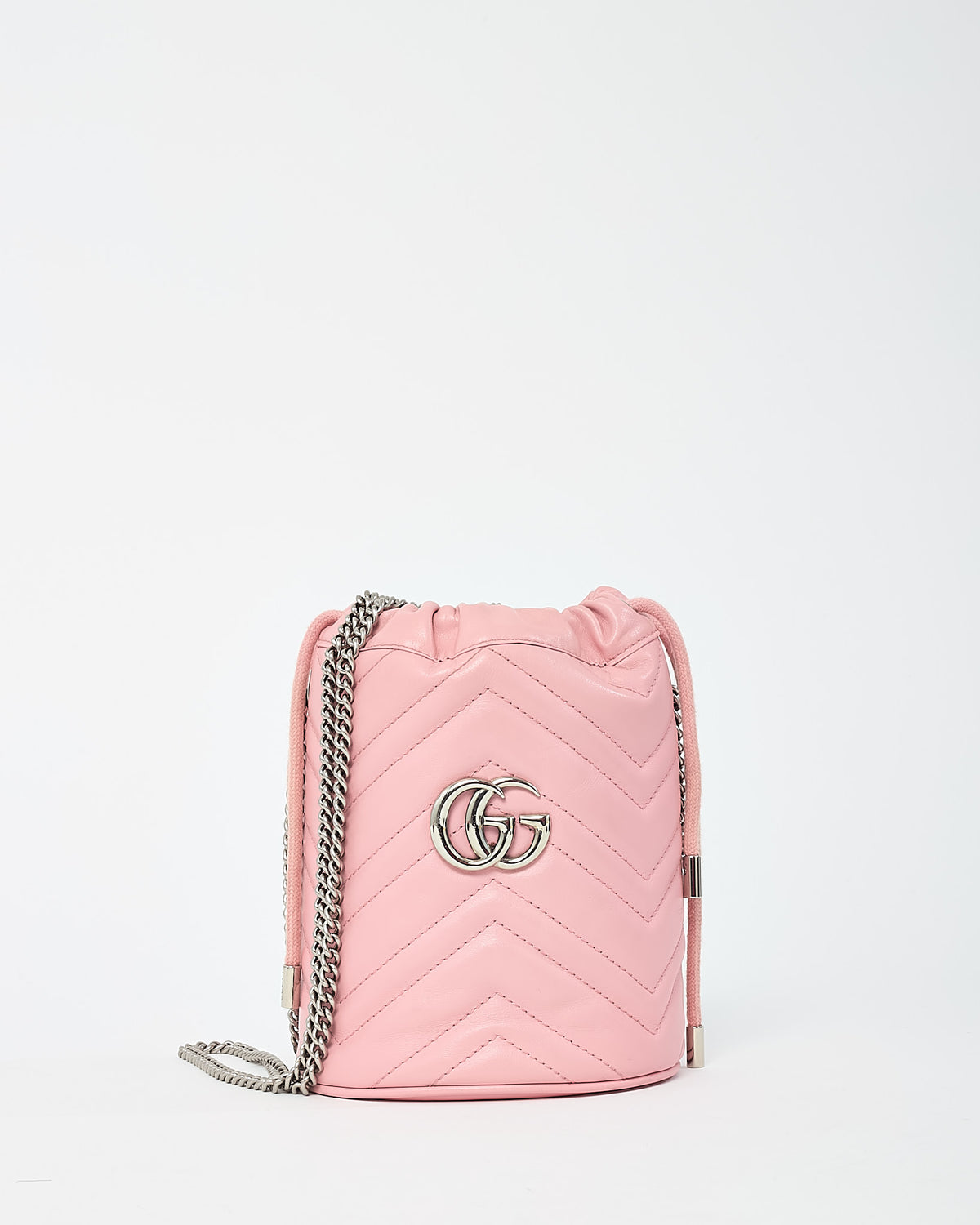 Gucci Pink Matelassé Leather Mini GG Marmont 2.0 Bucket Bag GHW